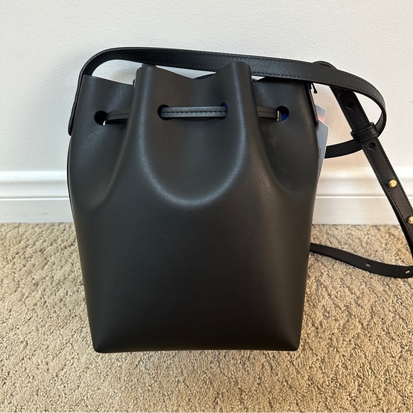 NWT Mansur Gavriel Calf Leather Crossbody Mini Bucket Bag - Black/Blue - Picture 2 of 5